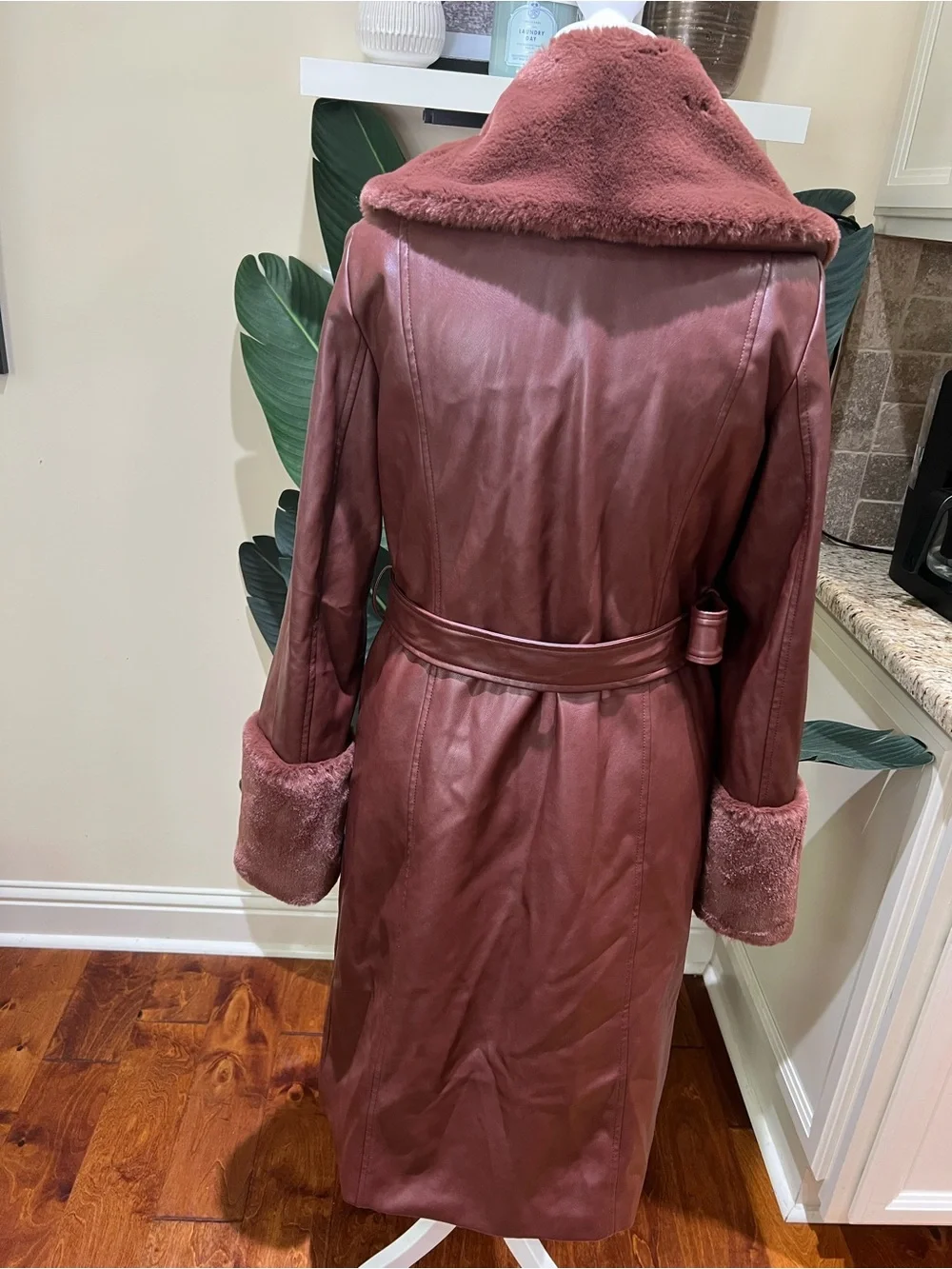 Avec Les Filles Rich Chestnut Faux Leather Jacket with Faux Fur Trim Medium - Picture 12 of 12